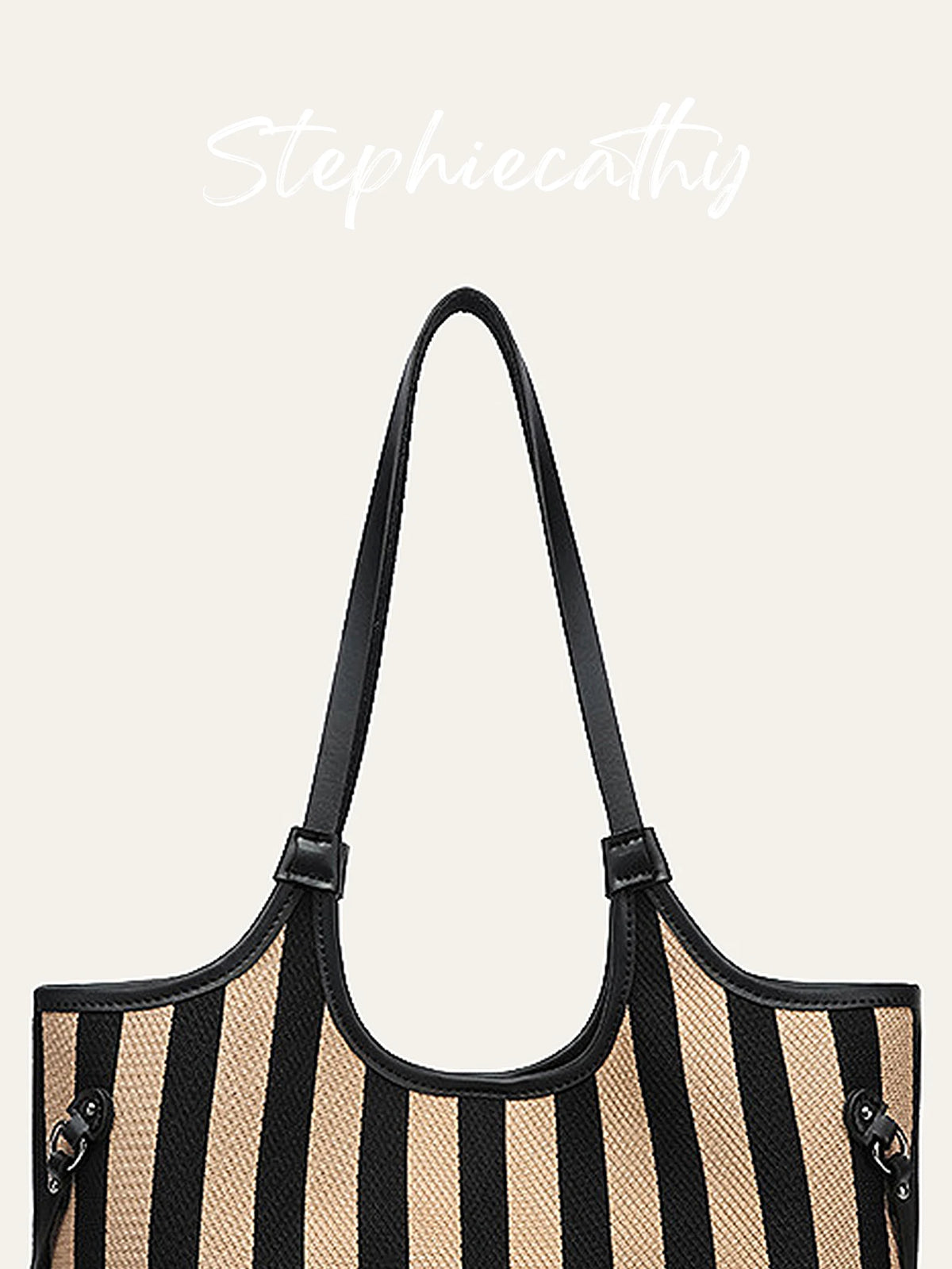 Striped Cutout-Handle Tote