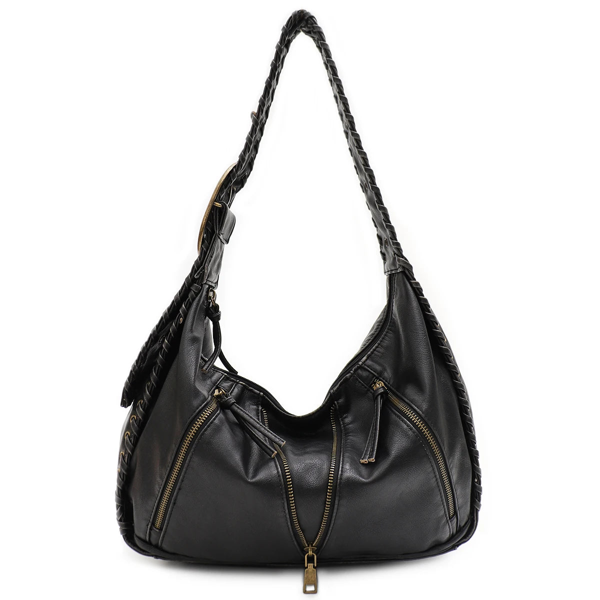 Braided-Strap Zip Hobo