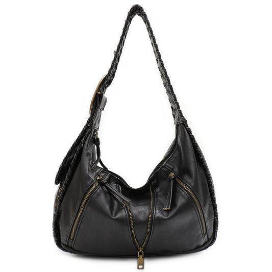 Braided-Strap Zip Hobo