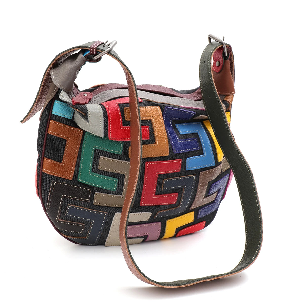 Geometric Patchwork Hobo Bag