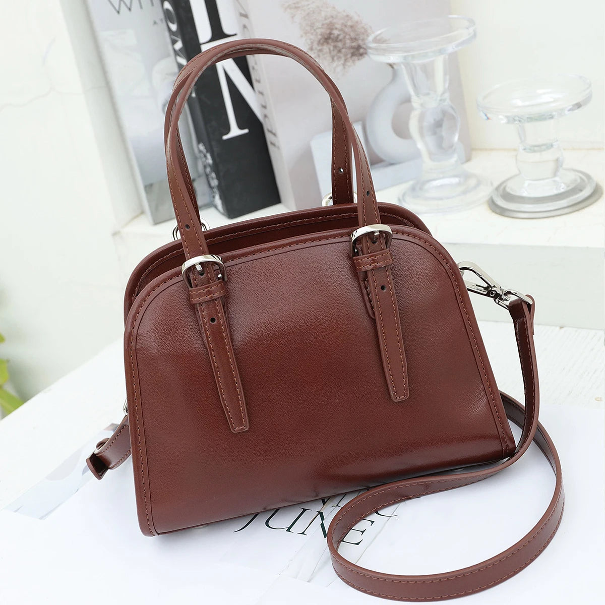 Domed Zip Top-Handle Bag