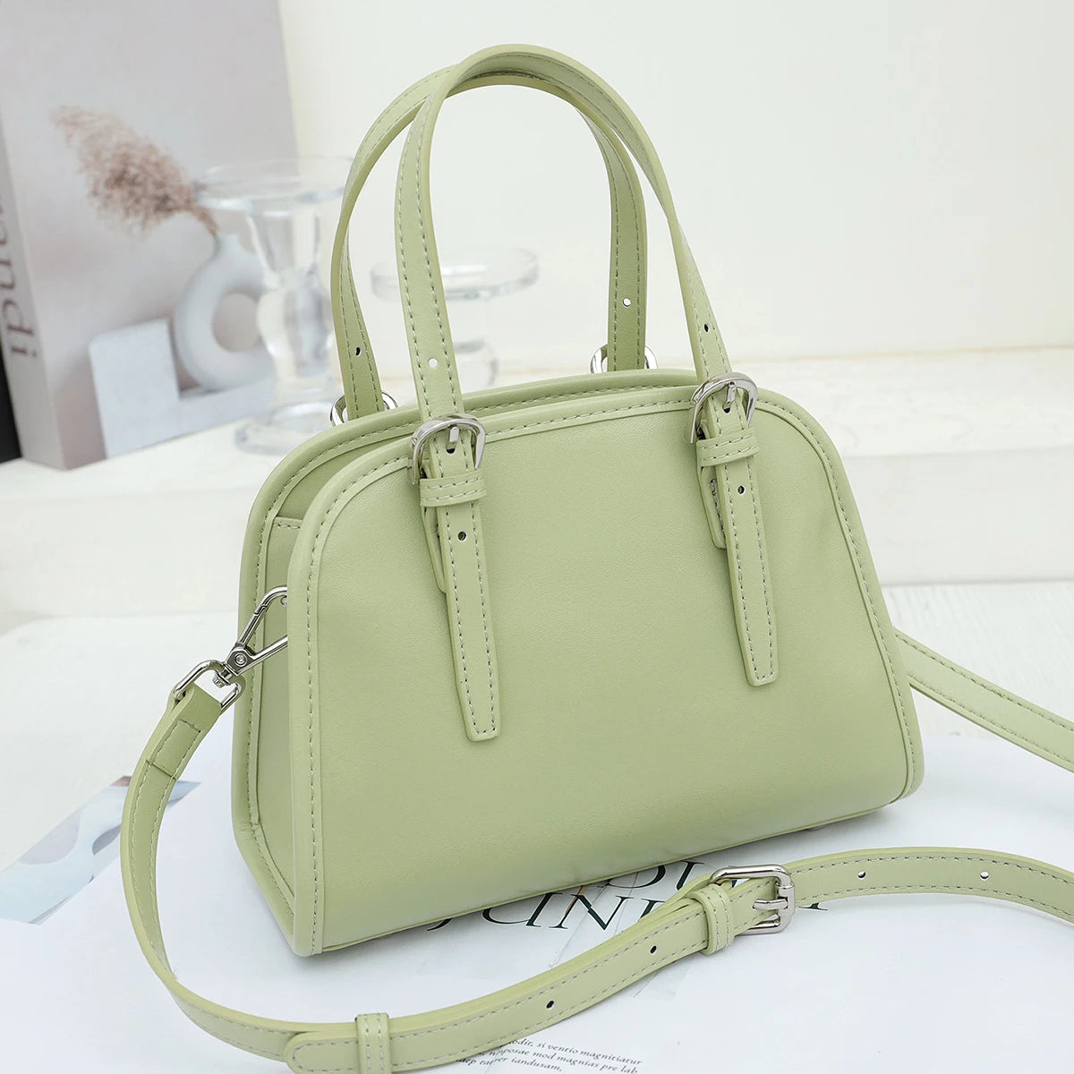 Domed Zip Top-Handle Bag