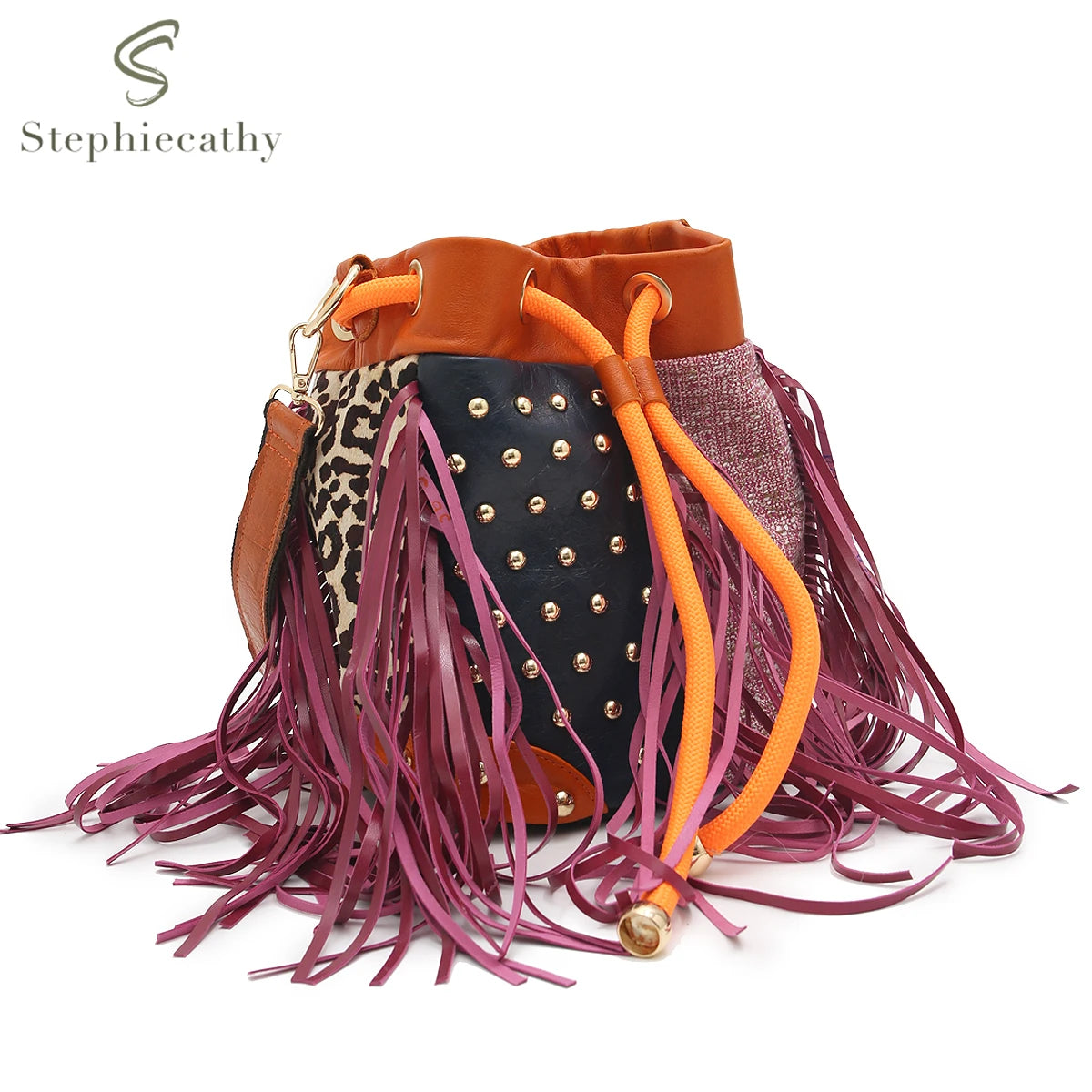 Fringe Patchwork Bucket Bag