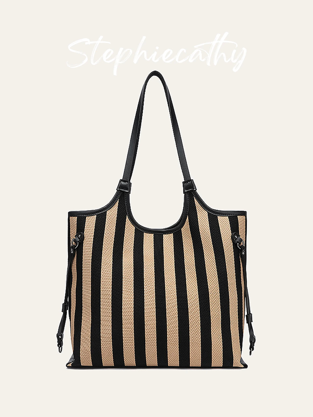 Striped Cutout-Handle Tote
