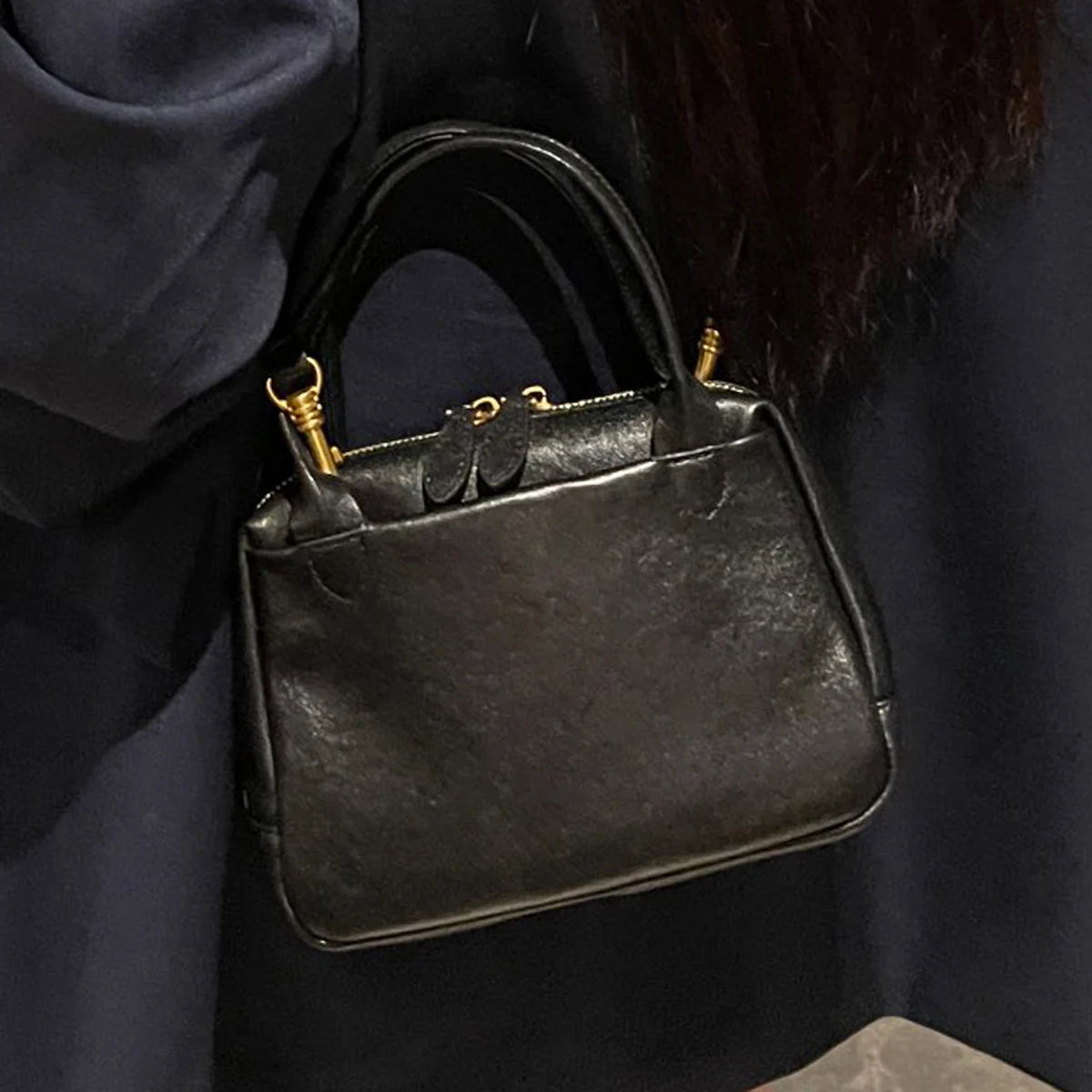 Vintage Structured Top-Handle Bag