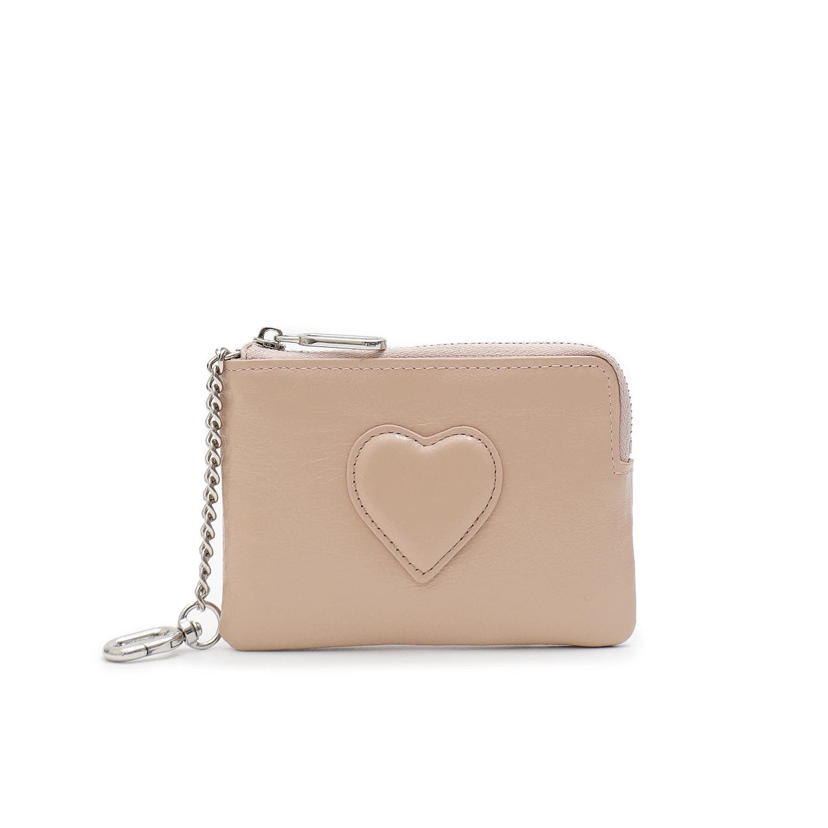 Heart-Embossed Keychain Wallet