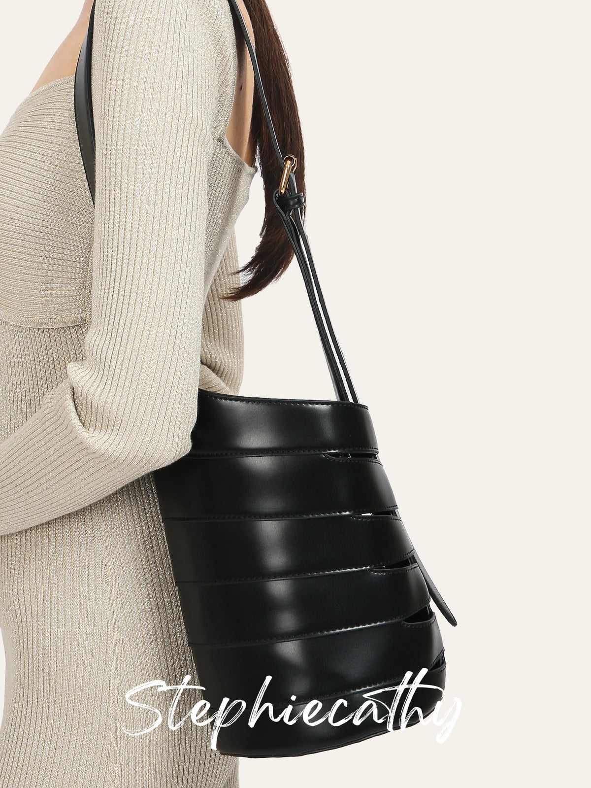 Cutout Drawstring Bucket Bag