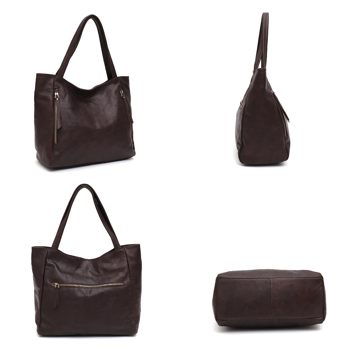 Textured Zip Shoulder Tote