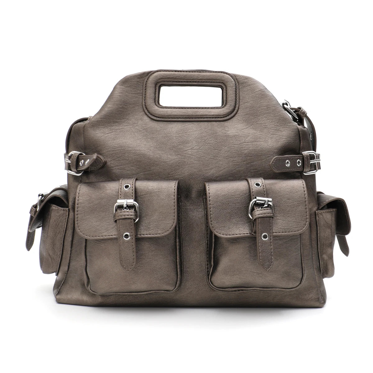 Cutout-Handle Multi-Pocket Bag