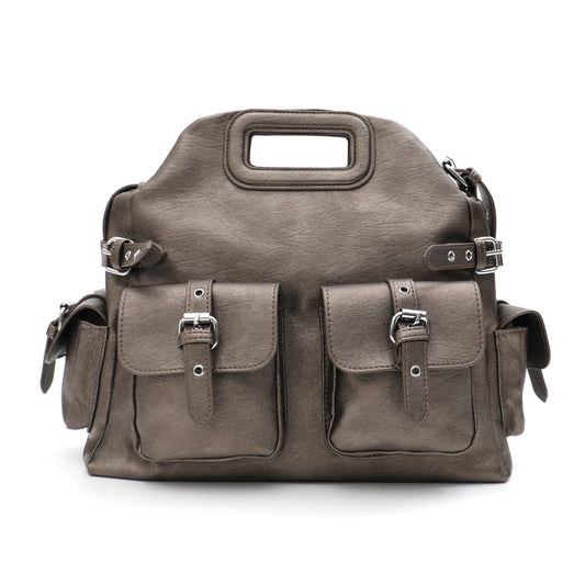 Cutout-Handle Multi-Pocket Bag