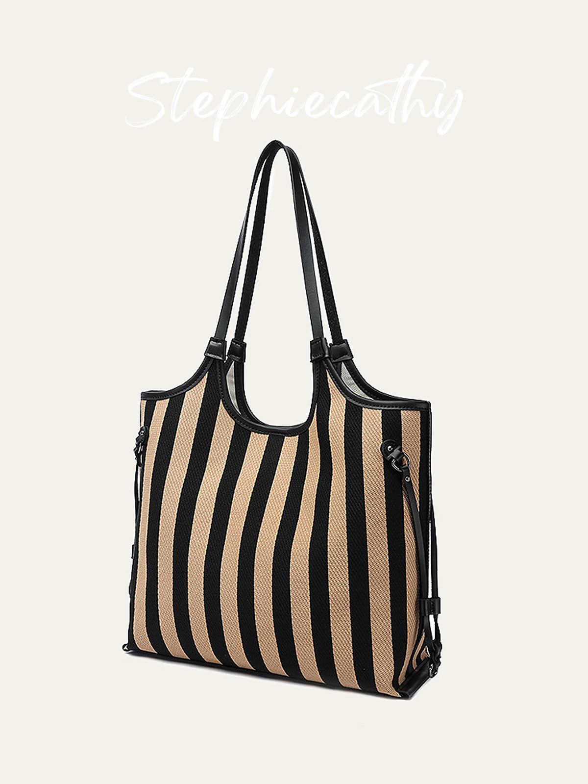 Striped Cutout-Handle Tote