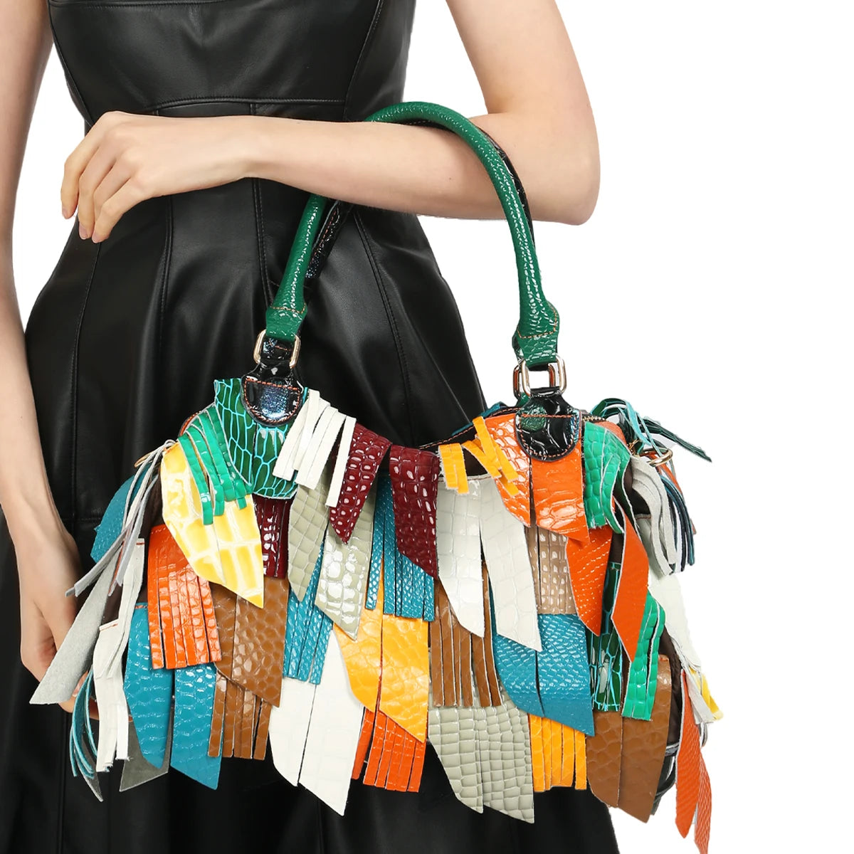 Tassel Patchwork Shoulder Bag