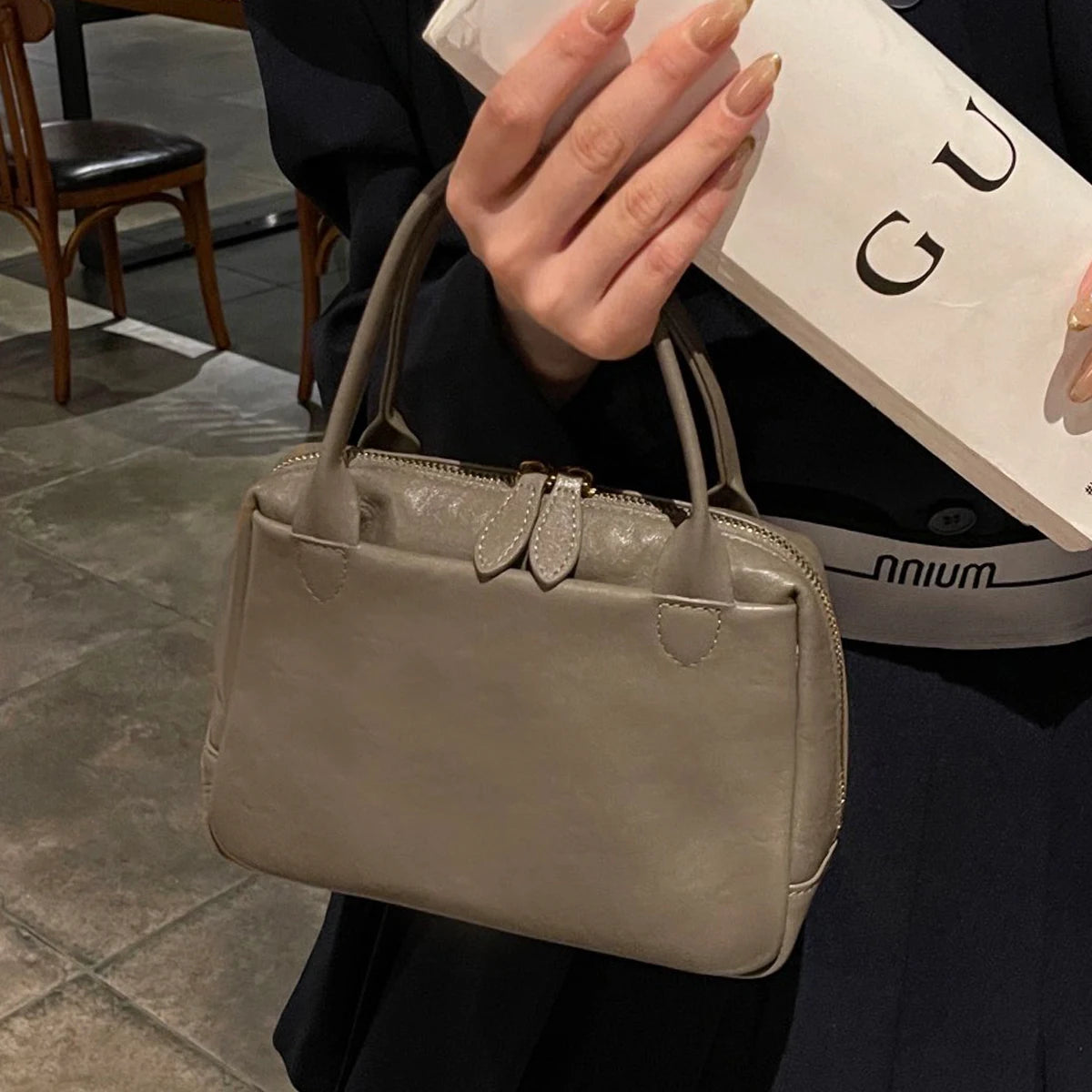 Vintage Structured Top-Handle Bag