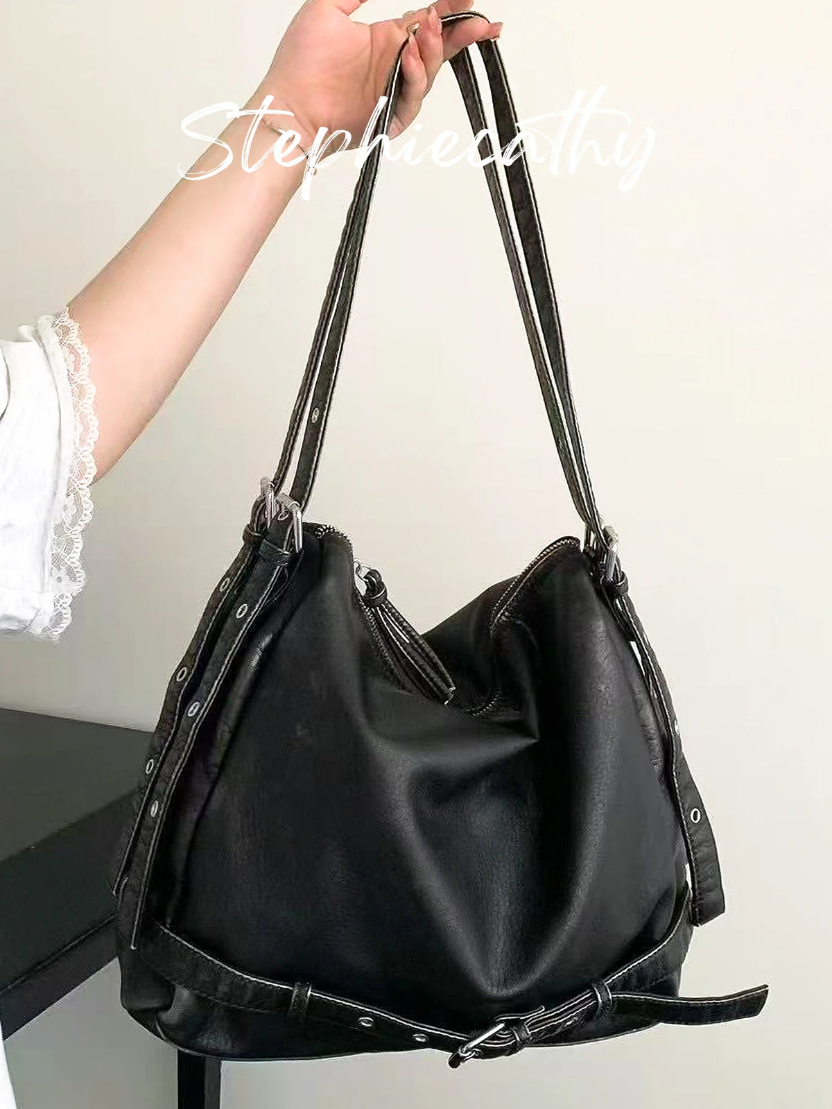 Belt-Detail Slouchy Hobo