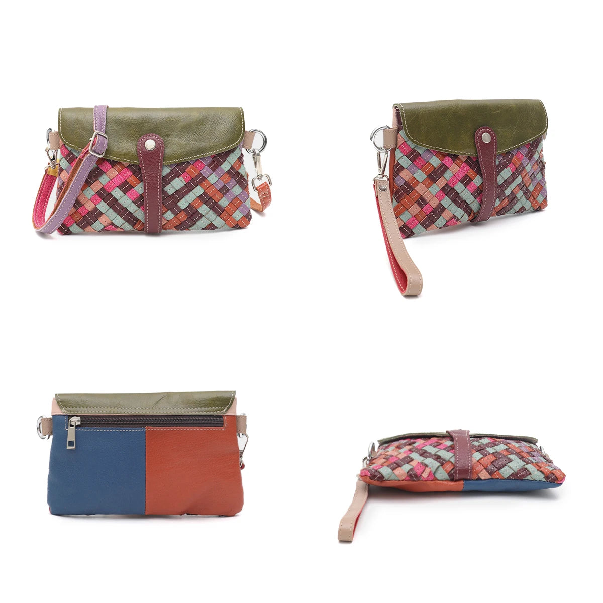 Woven Patchwork Flap Bag
