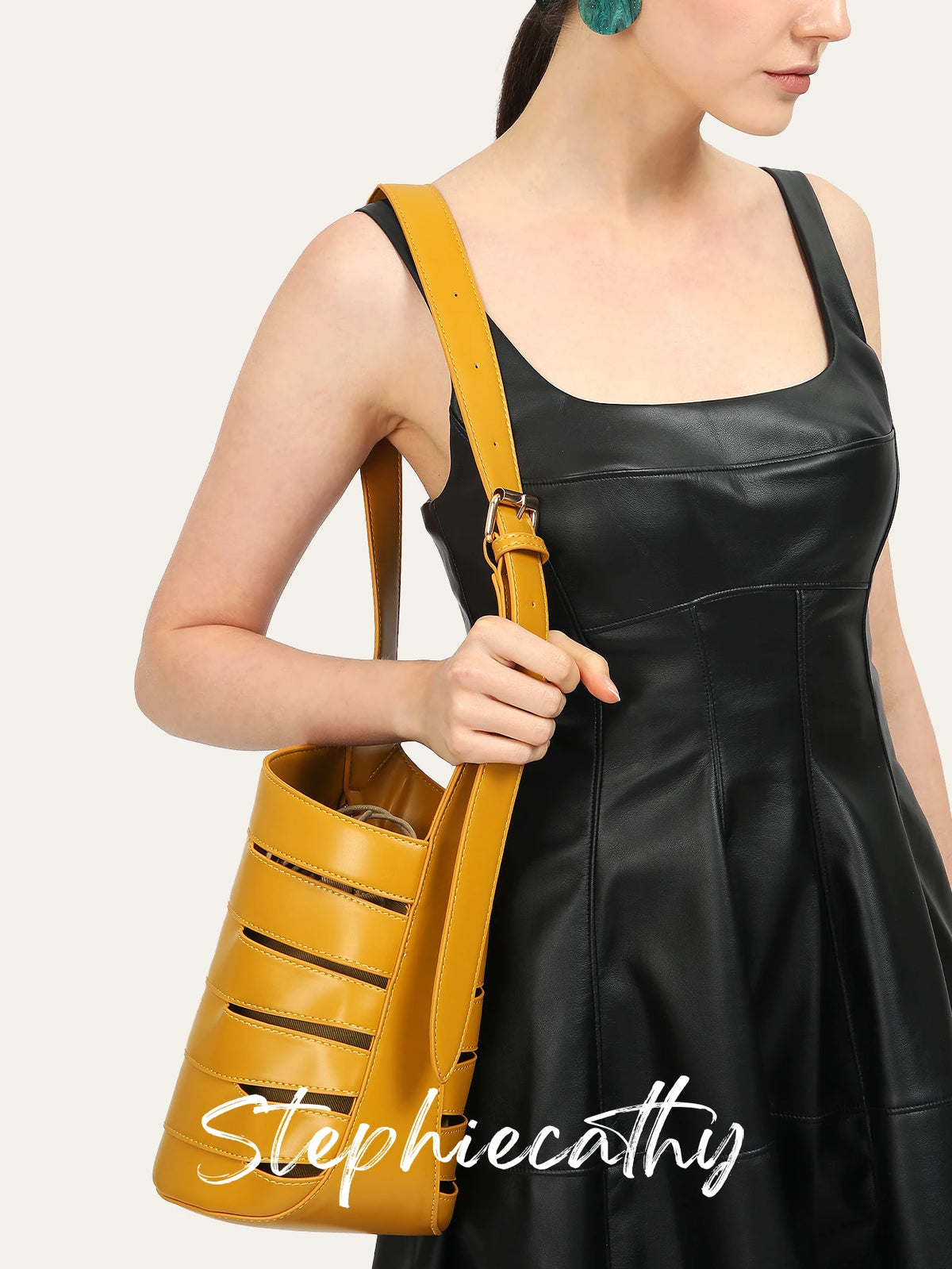 Cutout Drawstring Bucket Bag